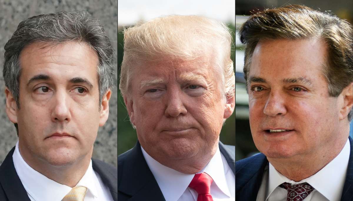 Michael Cohen (esquerda), Donald Trump (centro) e Paul Manafort (direita) - MANDEL NGAN, NICHOLAS KAMM, DON EMMERT / AFP