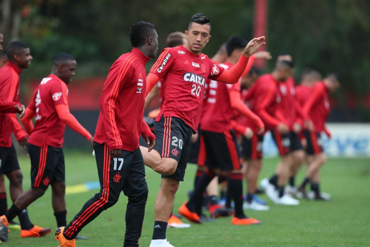 Uribe treina no Ninho do Urubu: o colombiano fez um gol pelo time rubro-negro - Gilvan de Souza/ Flamengo