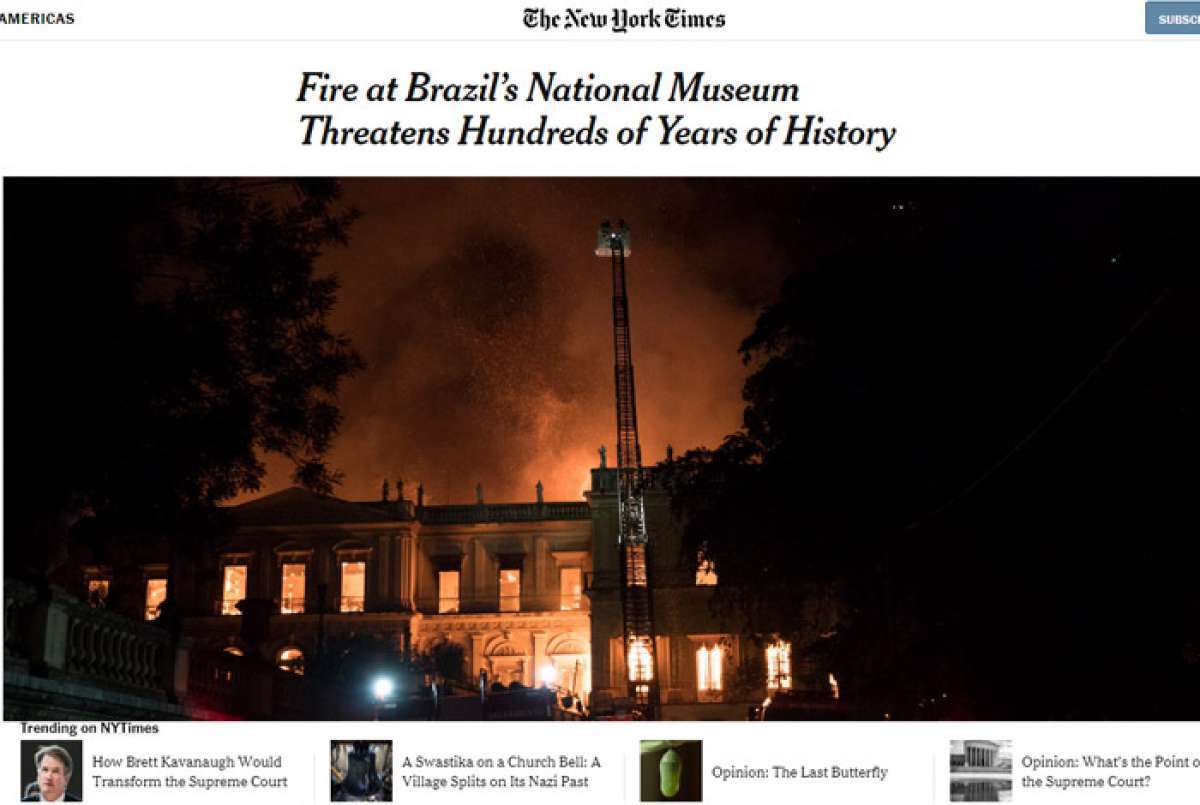 Imprensa internacional repercute incêndio no Museu Nacional da Quinta da Boa Vista, no Rio