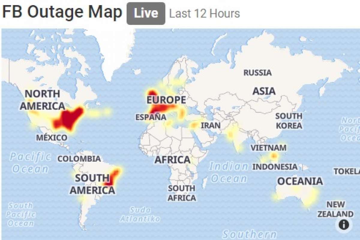 Site 'Outage Report' mostra o mapa da instabilidade do Facebook em todo o mundo - Reprodução/ Outage Report