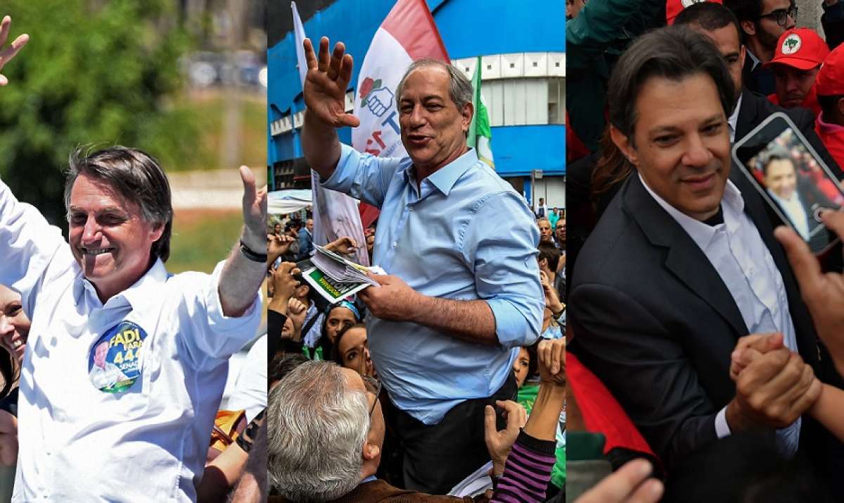 Ciro e Bolsonaro lideram assuntos mais comentados do Twitter na v&eacute;spera do primeiro turno. Haddad n&atilde;o aparece entre os assuntos mais comentados  - EVARISTO SA/AFP - NELSON ALMEIDA/AFP - NELSON ALMEIDA/AFP
