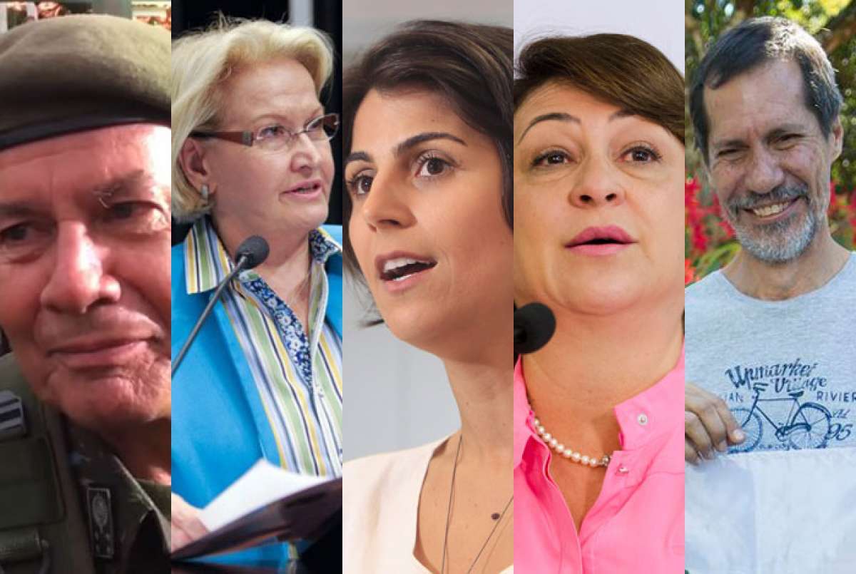 Da esquerda para a direita: Hamilton Mourão (PRTB),  Ana Amélia (PP), Manuela d'Ávila (PCdoB), Kátia Abreu (PDT) e Eduardo Jorge (PV) - Montagem sob divulgações e Agência O DIA