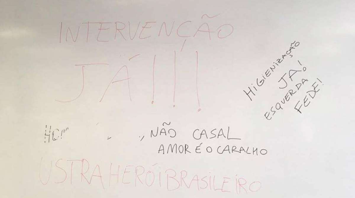 Sala foi encontrada com mensagens de ódio na Fundação Armando Álvares Penteado, em São Paulo