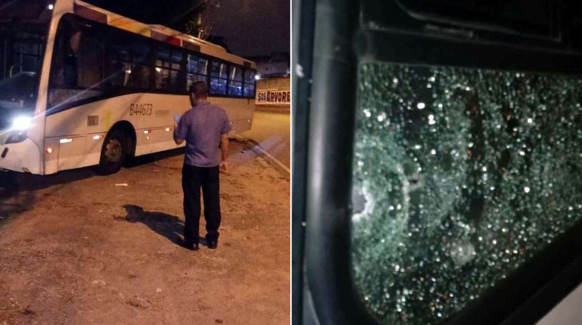 O tiro entrou na lateral do para-brisa do ônibus e atingiu o motorista - FOTO ENVIADA AO 'ZAP ZAP' DO MEIA HORA