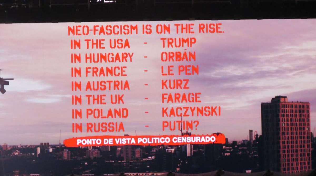Após críticas, nome de Jair Bolsonaro apareceu 'censurado' no telão do show de Roger Waters