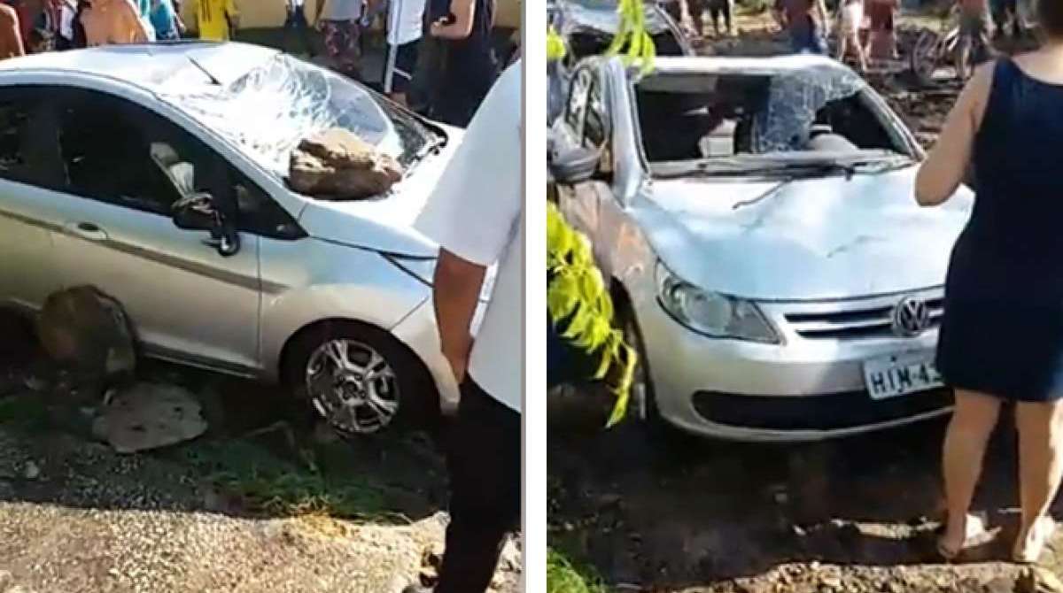 Carros ficam destruídos após rompimento de adutora da Cedae