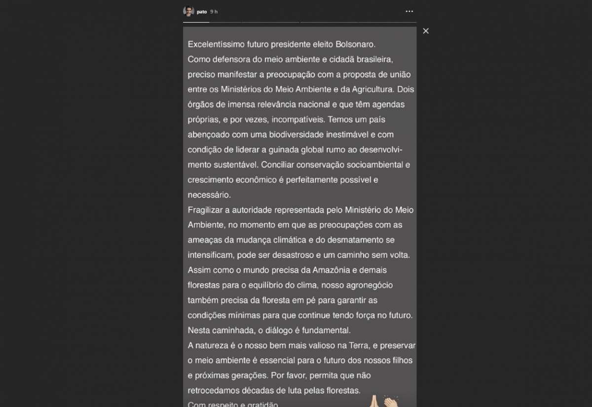 Jogador compartilhou texto na função 'stories' do Instagram