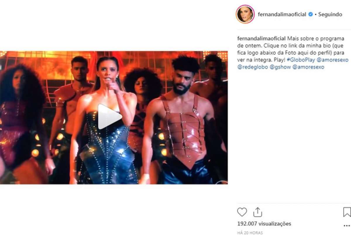 Após críticas, Fernanda Lima postou vídeo do programa 'Amor e Sexo' e bloqueou comentários