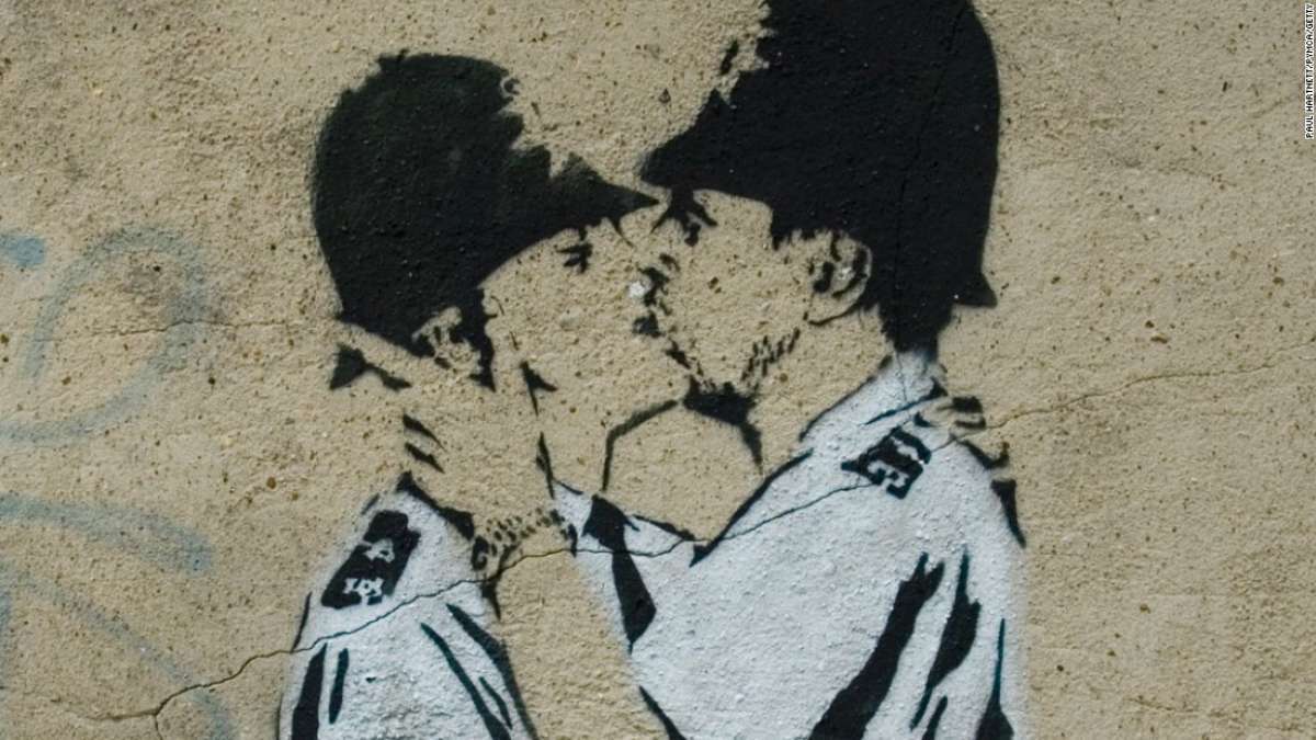 Obra do artista britânico Banksy que faz trabalhos em estêncil pelo mundo
