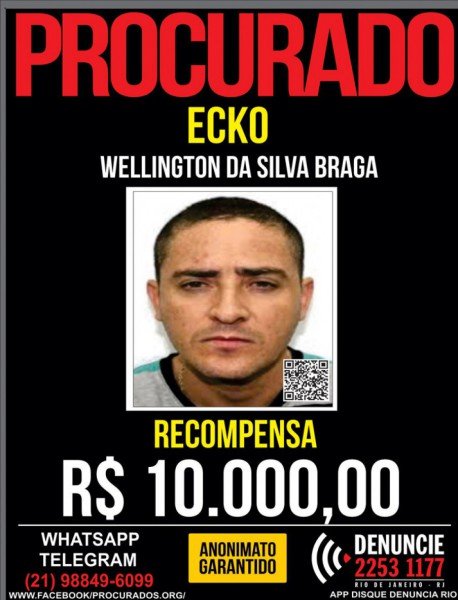 Disque Denúncia oferecia recompensa por informações que levassem à prisão de Ecko - Divulgação / Disque Denúncia