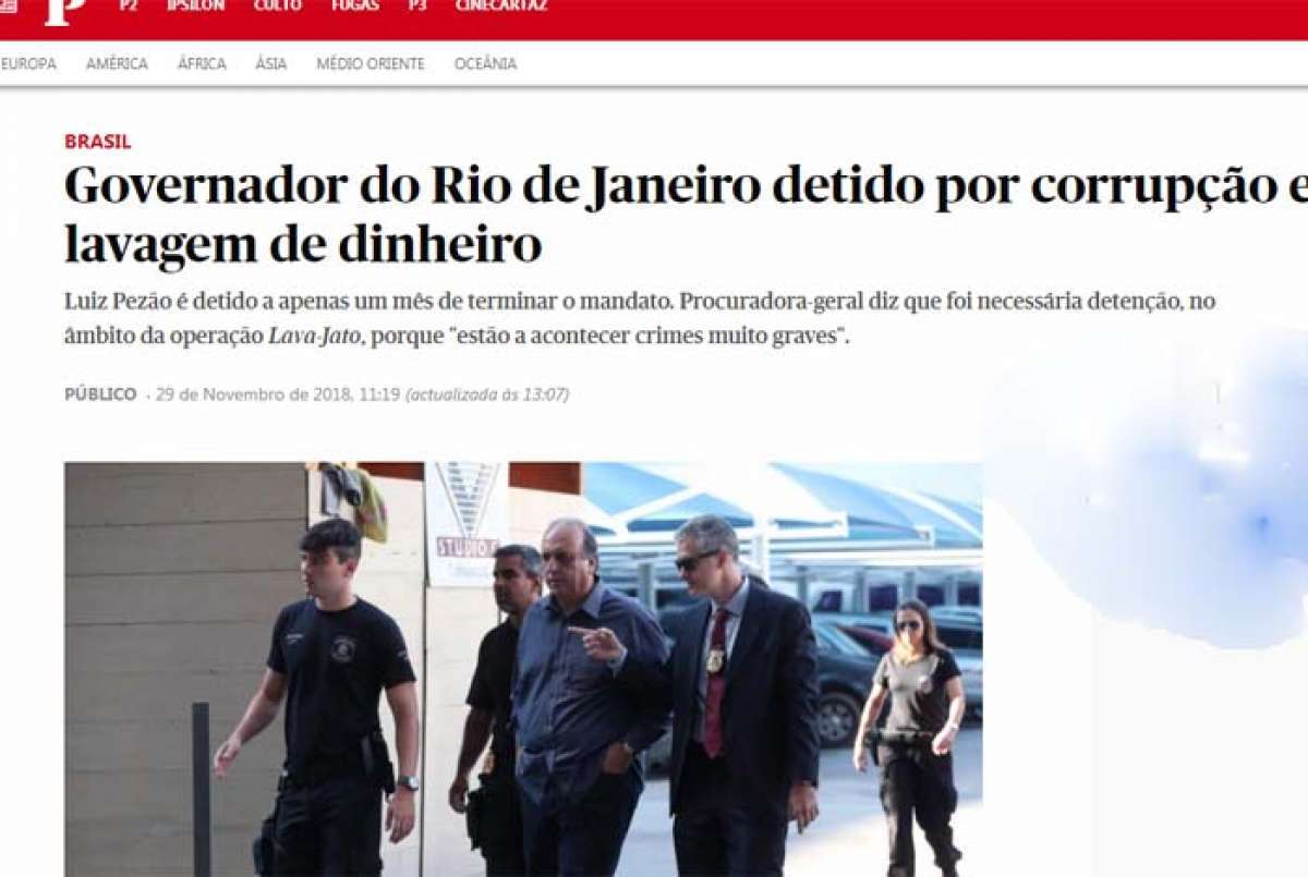 BBC noticiou a prisão de Luiz Fernando Pezão 
