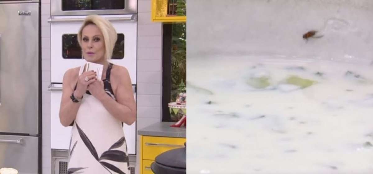 Ana Maria Braga no momento que a imagem da barata dentro do prato apareceu - Reprodução da internet