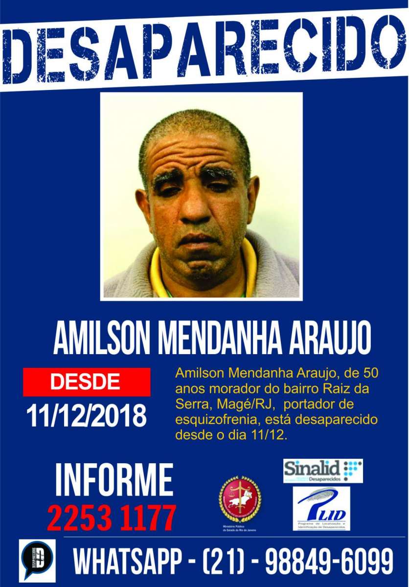 Disque Denúncia pede informações sobre homem desaparecido em Magé - Divulgação