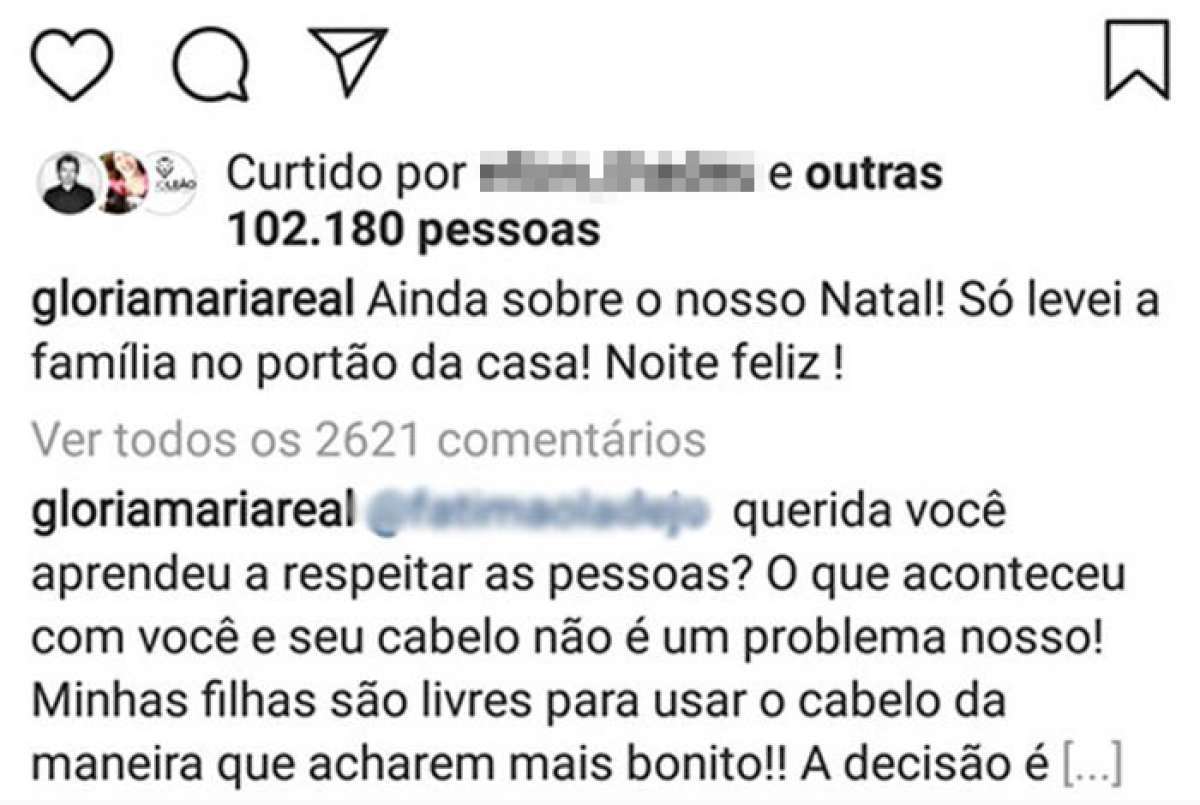 Glória Maria rebate críticas de seguidora sobre cabelo das filhas