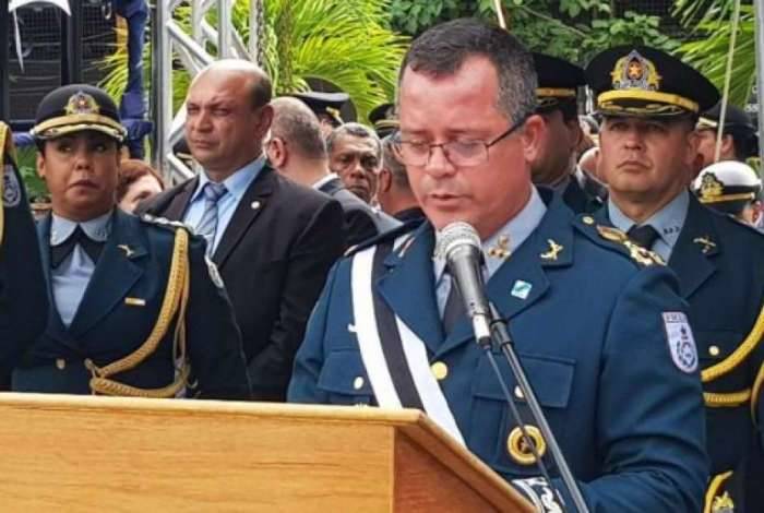 Coronel Rogério Figueiredo no seu discurso de posse como secretário da Polícia Militar
