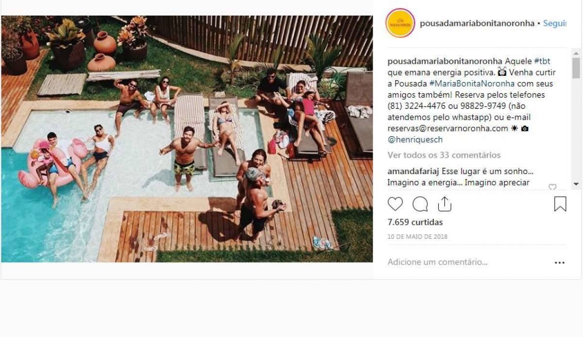 Foto da pousada Maria Bonita era antiga - Reprodução Instagram