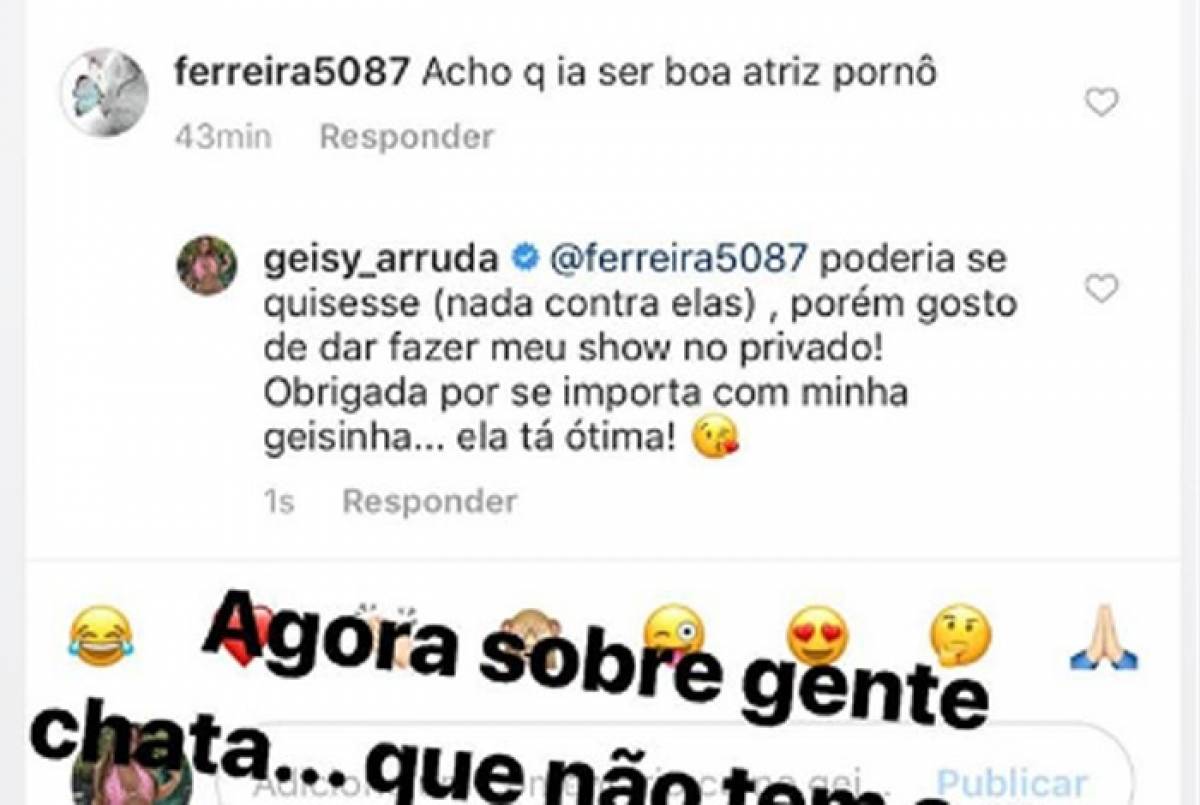Geisy Arruda rebate seguidora que sugeriu que ela seria uma boa atriz pornô