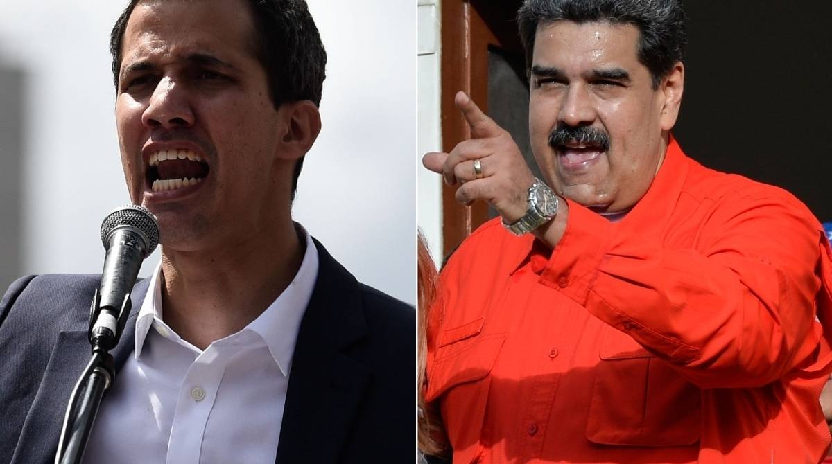 O l&iacute;der oposicionista Juan Guaid&oacute; e o presidente Nicol&aacute;s Maduro disputam o comando da Venezuela - Federico Parra e Luis Robayo / AFP