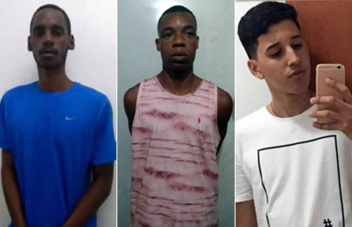 Da esquerda para a direita, Leonardo, o homem preso como responsável pelo crime (Yuri Gladstone Guimarães) e Matheus