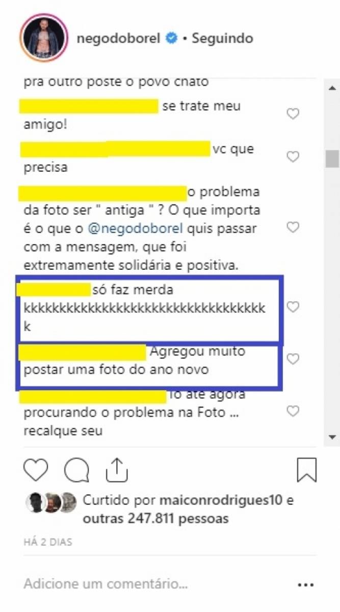 Comentário feito por seguidor de Nego do Borel no Instagram