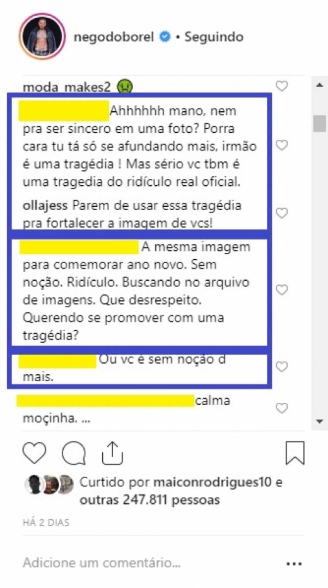 Comentário feito por seguidor de Nego do Borel no Instagram