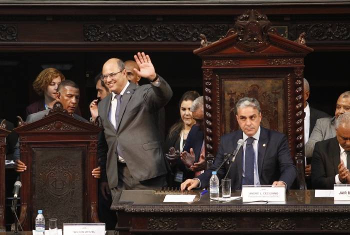 O governador Wilson Witzel na cerimÃ´nia de posse dos deputados estaduais na Alerj, em fevereiro