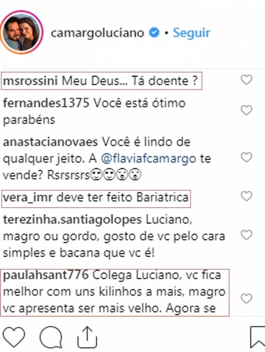 Fãs se espantam com a magreza de Luciano em foto