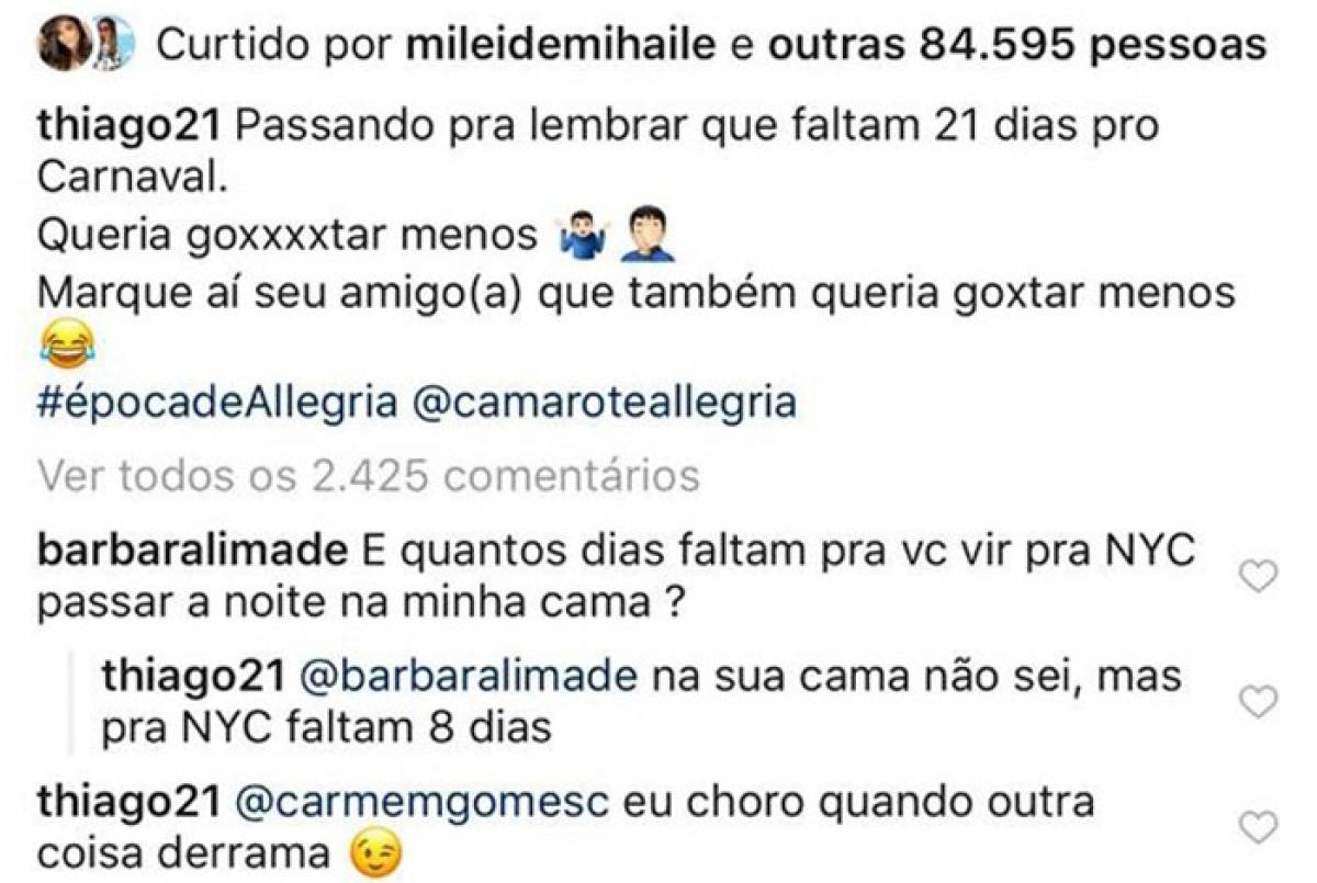 Fãs fazem comentários ousados nos posts de Thiago Magalhães