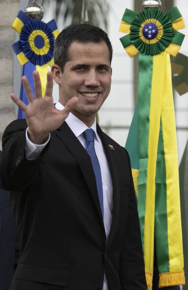Líder da oposição venezuelana, Juan Guaidó, chega à sede da União Européia em Brasília, em 28 de fevereiro de 2019
