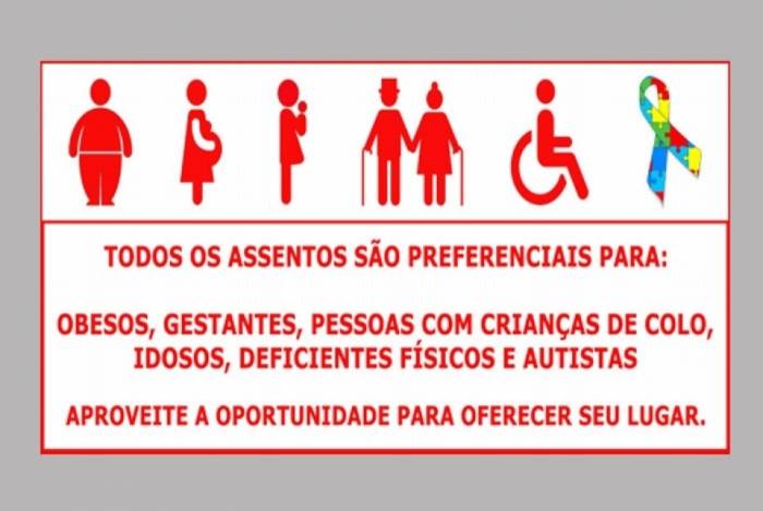 Cartaz contém agora símbolo do autismo como um dos que tem direito a assento preferencial nos transportes públicos da cidade do Rio
