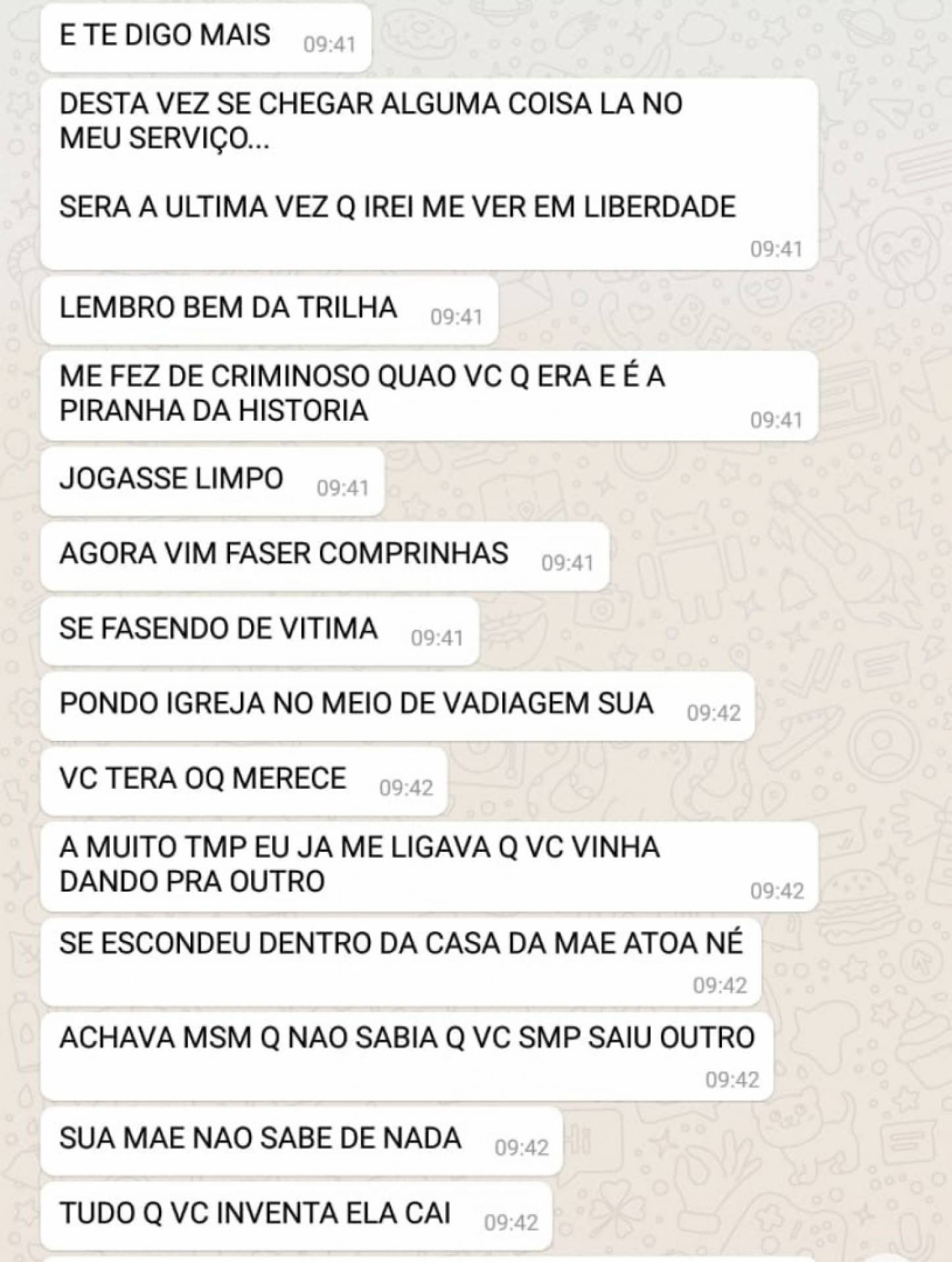Mensagens trocadas entre os dois