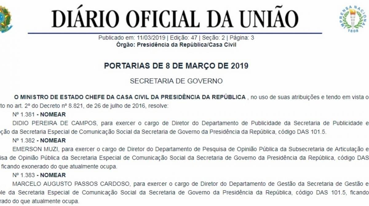 Nomeação do coronel Didio Pereira de Campos foi publicada no Diário Oficial da União desta segunda-feira