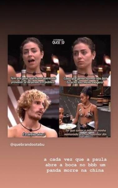 Alice Wegmann critica comentário de Paula, do 'BBB19'