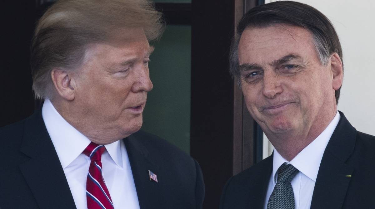 Presidente dos EUA, Donald Trump, recebe o presidente brasileiro Jair Bolsonaro na Casa Branca em Washington, DC, em 19 de março de 2019