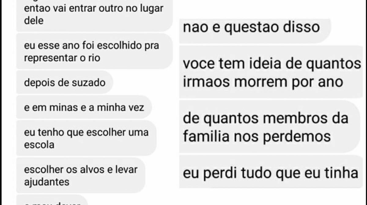 Prints no celular de rapaz mostra ele falando do atentado e que foi o escolhido no Rio - Reproduções de divulgação