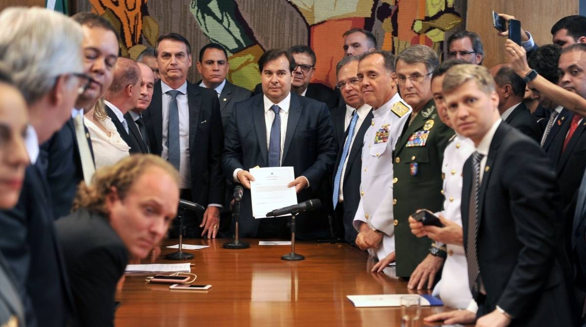O presidente Jair Bolsonaro entregou, em março, a proposta de reforma de militares à Câmara dos Deputados - J. Batista / Câmara dos Deputados