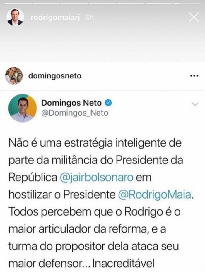 Rodrigo Maia mandou recado aos militantes do Bolsonaro que o hostilizam