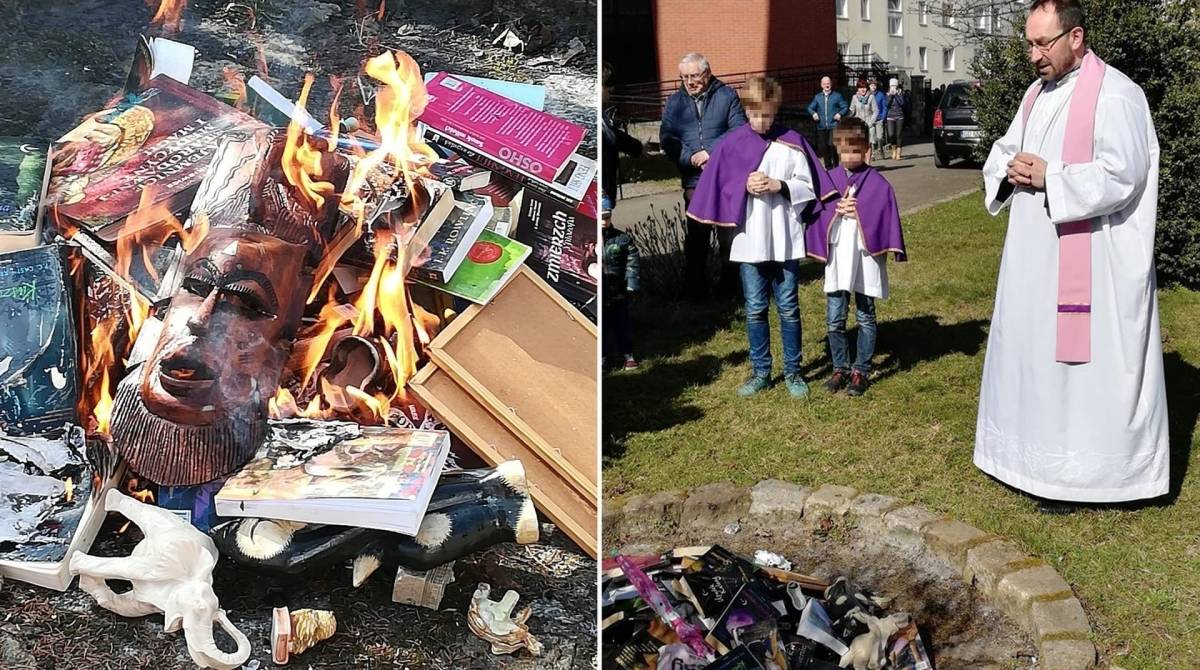 Livros de Harry Potter são queimados por padres poloneses - Reprodução Facebook