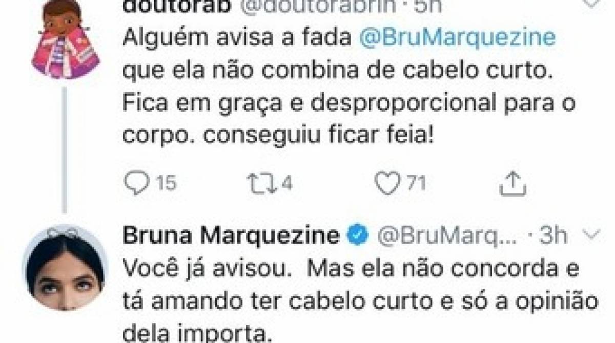 Bruna Marquezine rebate críticas de seguidora sobre seu cabelo