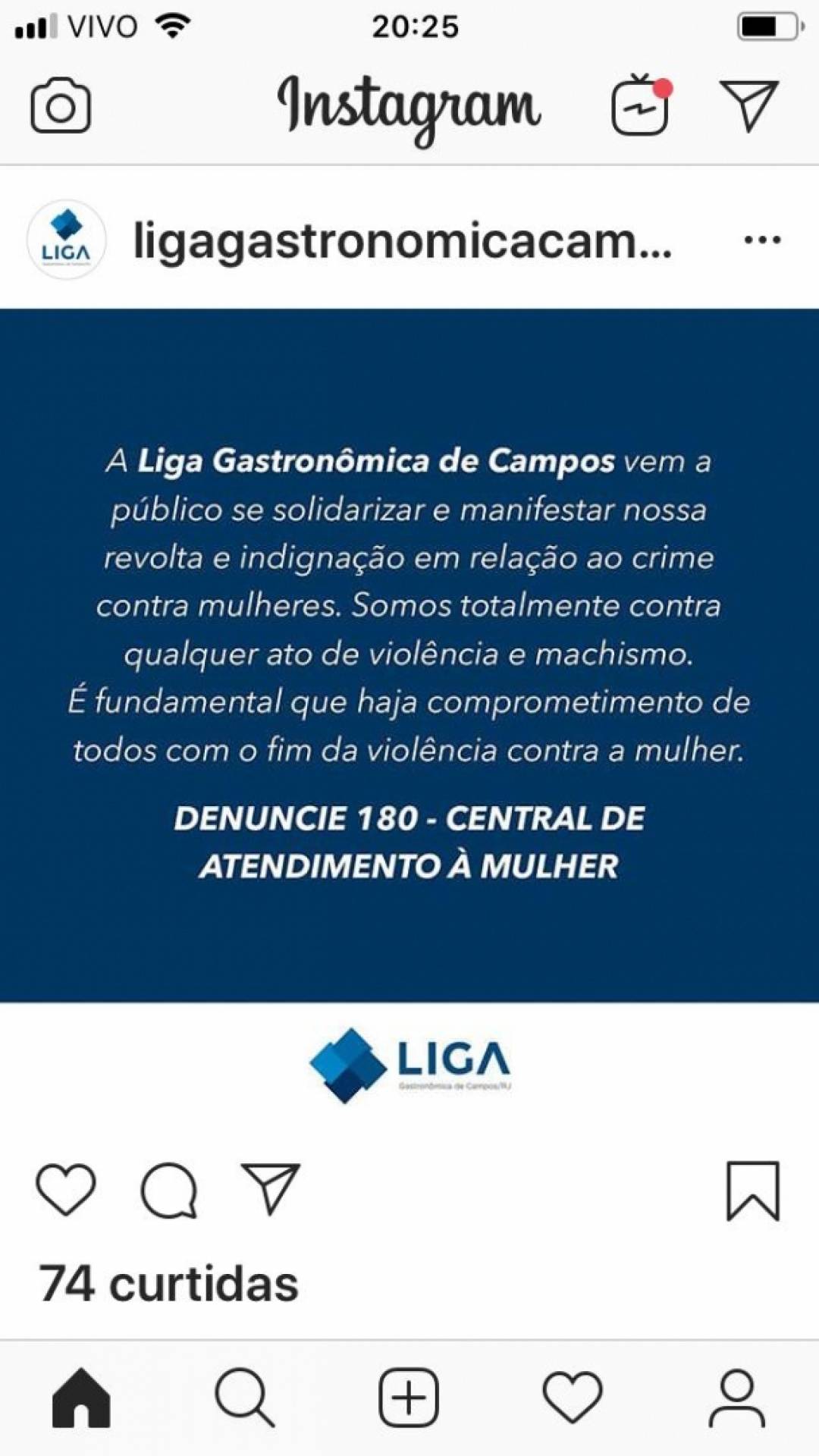 Liga Gastronômica de Campos se posiciona de forma genérica contra a violência contra a mulher sem citar Moranes