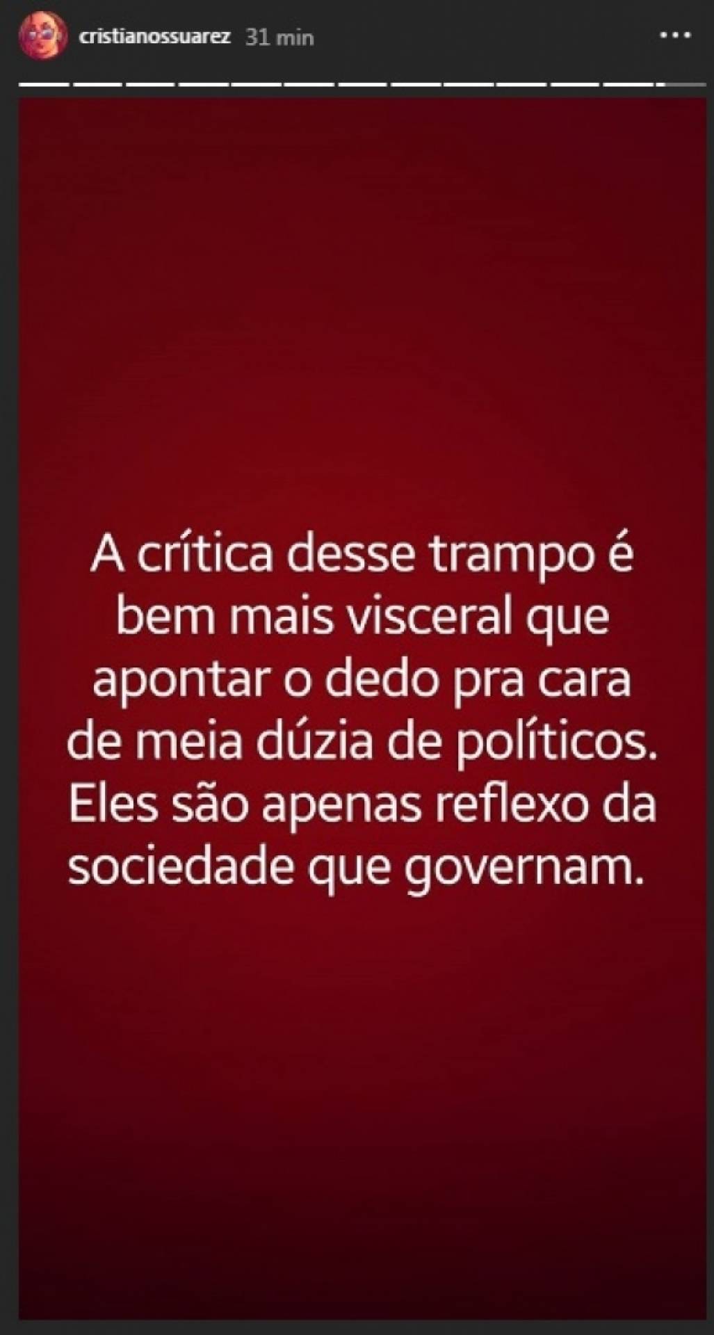 Para o artista Cristiano Suarez, interpretar o desenho apenas como uma crítica a Bolsonaro é reduzir seu trabalho