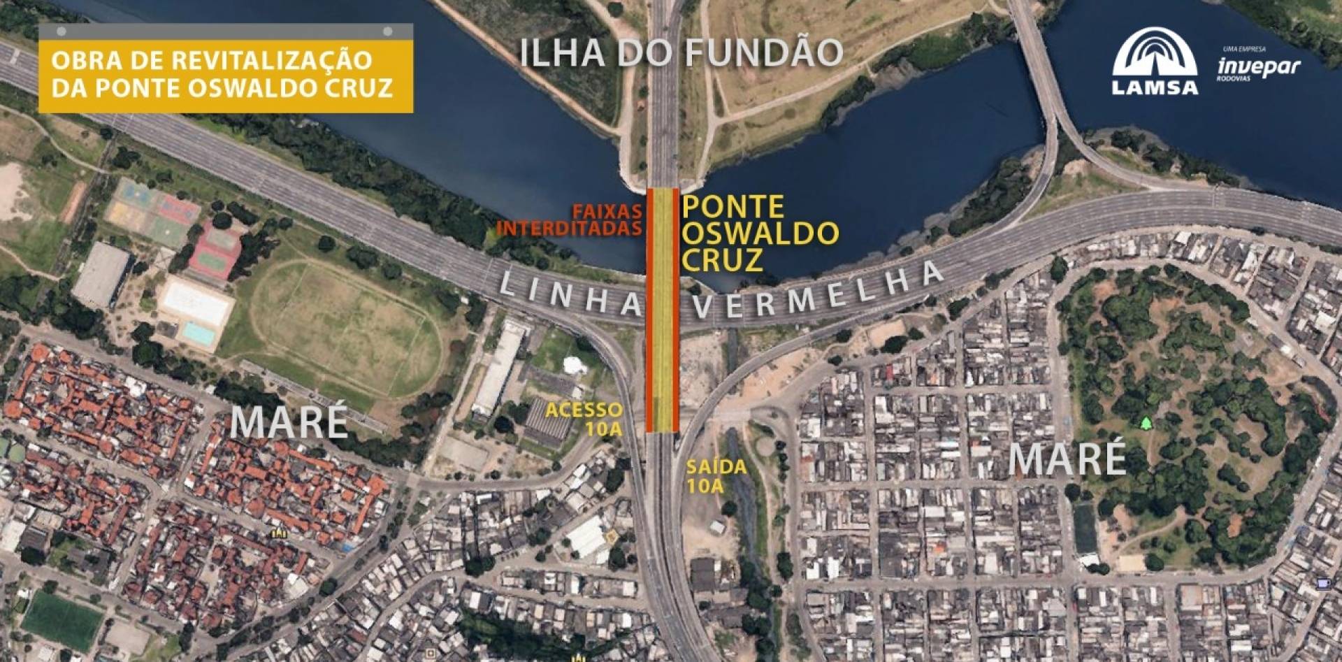 Viaduto liga a Linha Amarela à Ilha do Fundão. 