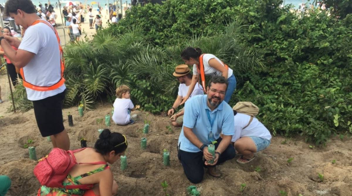 Pessoas presentes no evento realizam o replantio da vegetação  - Reprodução / Twitter