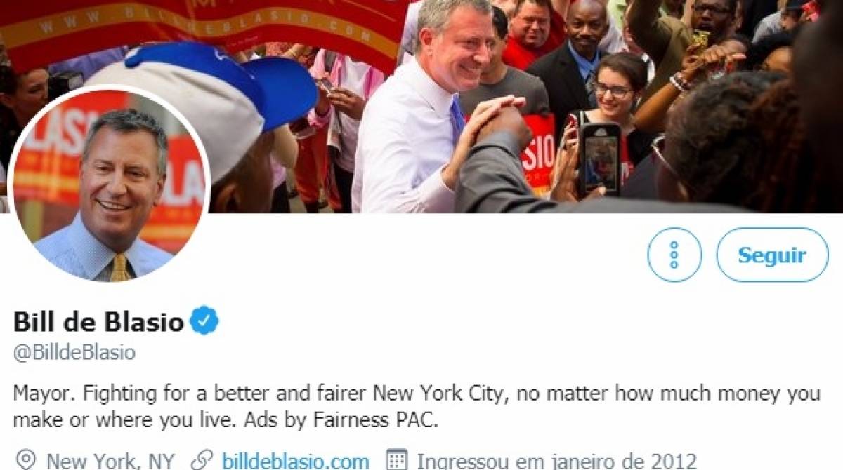 Perfil do prefeito de Nova York no Twitter - Reprodução