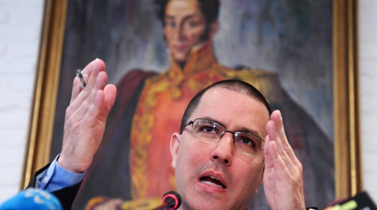 O ministro das Relações Exteriores da Venezuela, Jorge Arreaza, dá uma entrevista coletiva em Moscou em 6 de maio de 2019 - Kirill Kudryavtsev/ AFP