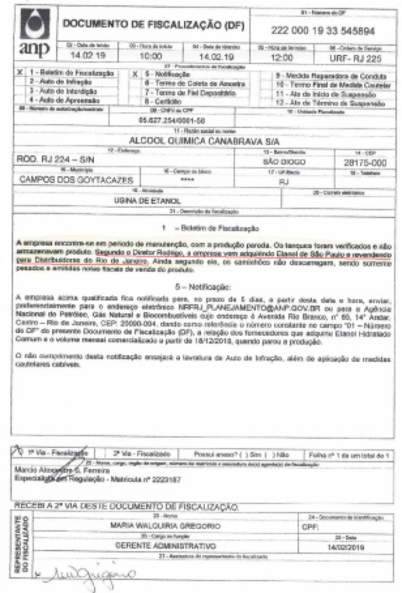 Documentos da ANP comprovam que Canabrava traz etanol de São Paulo