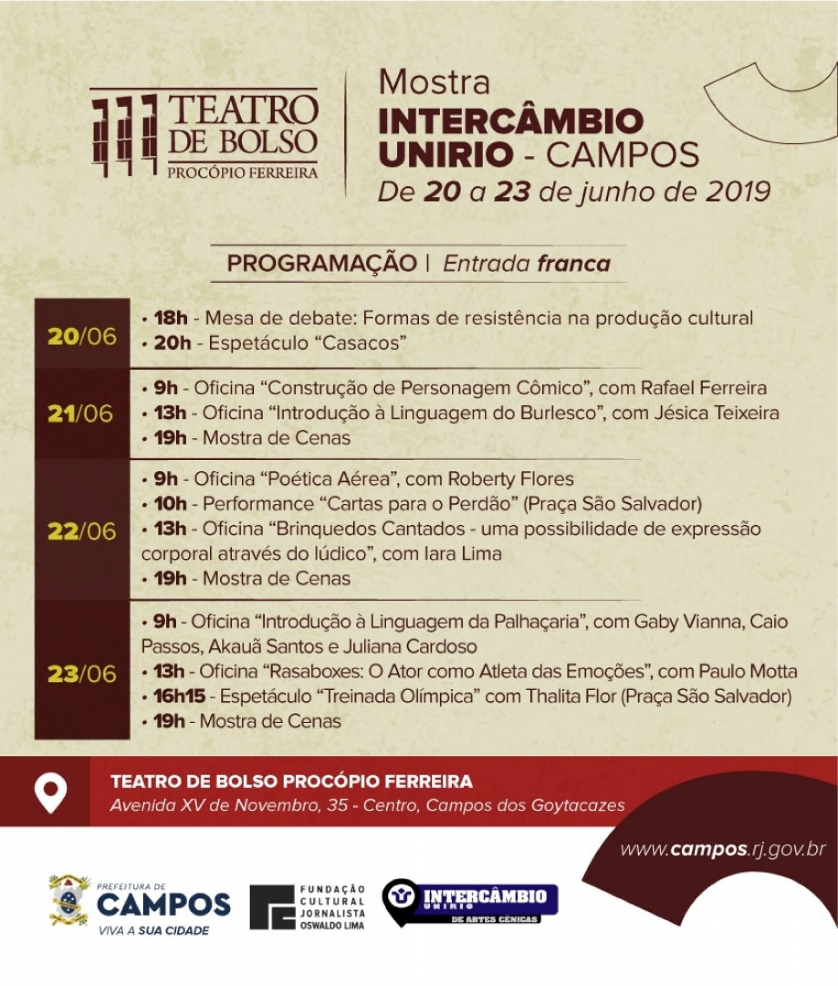 Programação do Intercâmbio Unirio