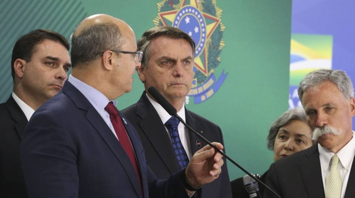 O governador do Rio de Janeiro, Wilson Witzel, durante encontro com o presidente da República, Jair Bolsonaro, e o CEO da Liberty Media, grupo que comanda a Fórmula 1, Chase Carey, no Palácio do Planalto.