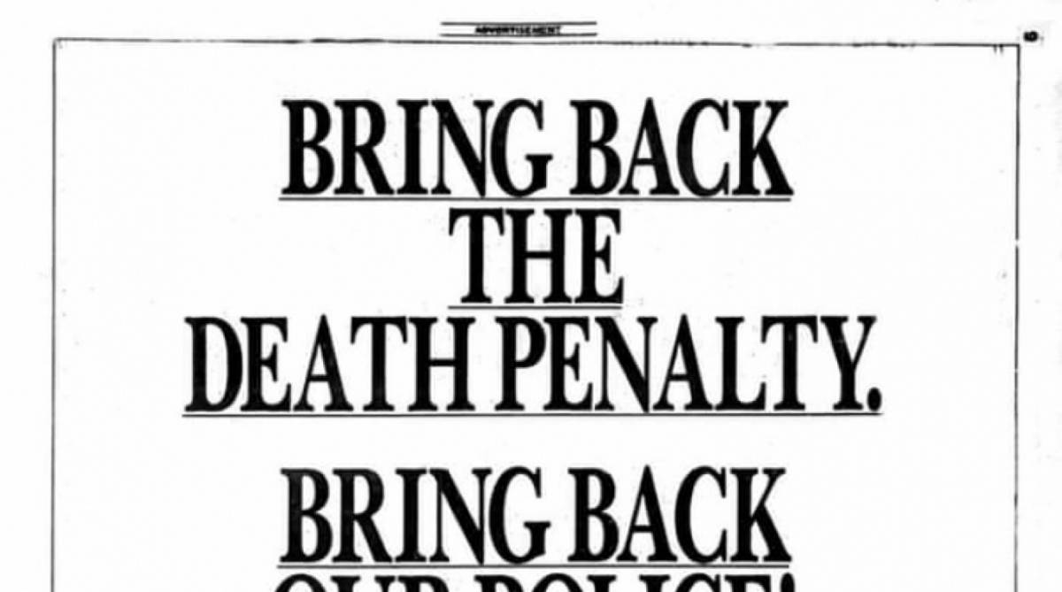 Em an&uacute;ncio publicado em jornais, Donald Trump pediu pena de morte para os cinco adolescentes 