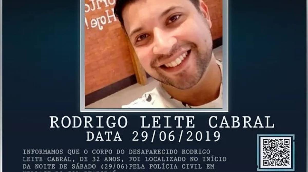 Cartaz do Disque Denúncia que foi divulgado após o desaparecimento de Rodrigo Leite Cabral - Disque Denúncia 